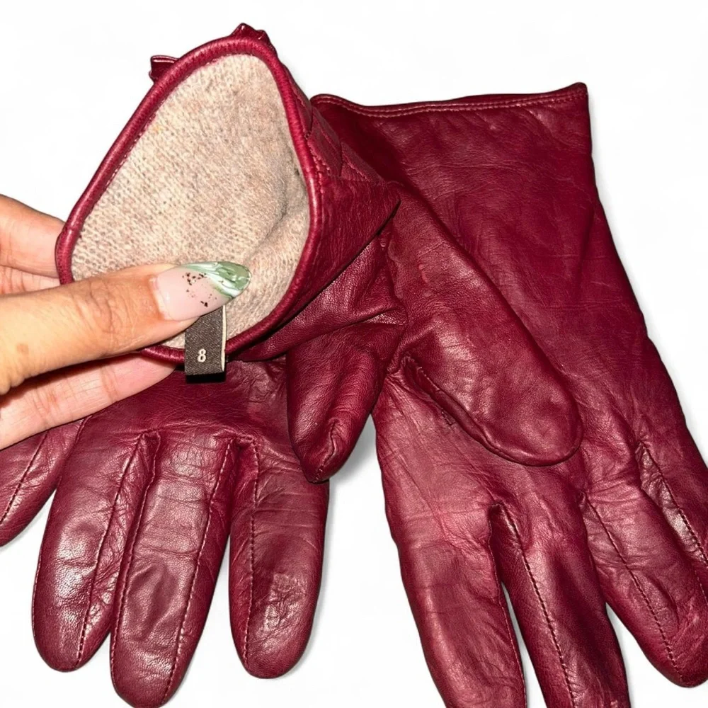 Coach burgundy quilted leather gloves